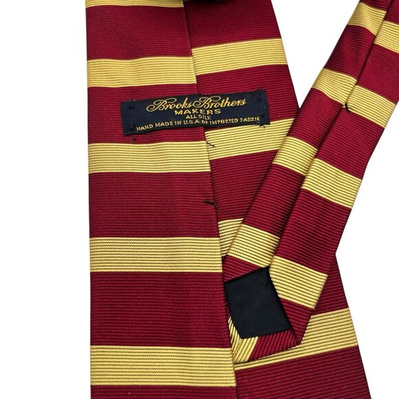Brooks Brothers Repp vintage Silk Mens Tie Makers Silk Maroon Gold Horiz Stripe - Picture 3 of 5